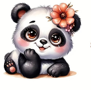 dtf sticker met een panda beertje en een bloem