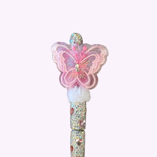 glitterpen met berenvlinder in de kleur roze