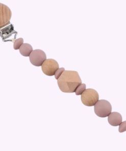 Speenkoord van siliconen en hout in poeder roze tinten – babyveilig accessoire met houten clip en kralen