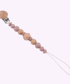 Speenkoord van siliconen en hout in poeder roze tinten – babyveilig accessoire met houten clip en kralen