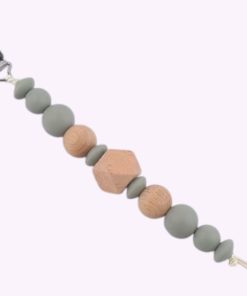 Speenkoord van siliconen en hout in saliegroen tinten – babyveilig accessoire met houten clip en kralen