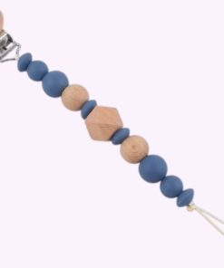 Speenkoord van siliconen en hout in indogoblauw tinten – babyveilig accessoire met houten clip en kralen