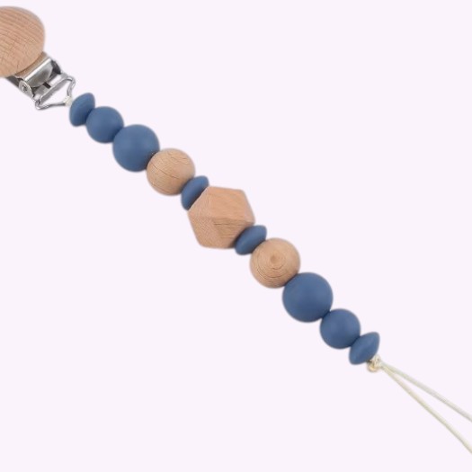 Speenkoord van siliconen en hout in indogoblauw tinten – babyveilig accessoire met houten clip en kralen