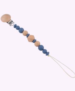 Speenkoord van siliconen en hout in indigoblauw tinten – babyveilig accessoire met houten clip en kralen