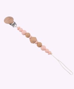 Speenkoord van siliconen en hout in roze tinten – babyveilig accessoire met houten clip en kralen
