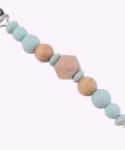 Speenkoord van siliconen en hout in mintgroen tinten – babyveilig accessoire met houten clip en kralen