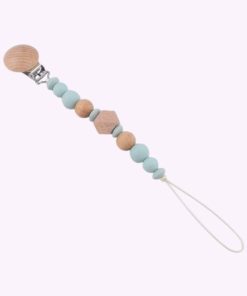 Speenkoord van siliconen en hout in mint groene tinten – babyveilig accessoire met houten clip en kralen