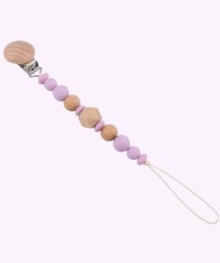 Speenkoord van siliconen en hout in lila tinten – babyveilig accessoire met houten clip en kralen
