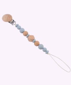 Speenkoord van siliconen en hout in mistblauwe tinten – babyveilig accessoire met houten clip en kralen