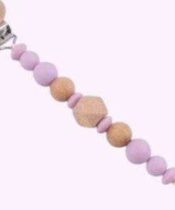 Speenkoord van siliconen en hout in lila tinten – babyveilig accessoire met houten clip en kralen