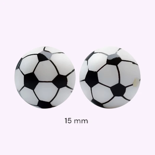 Zwart-witte siliconen voetbal kralen van 15 mm – ideaal voor DIY sleutelhangers of sieraden met sportthema